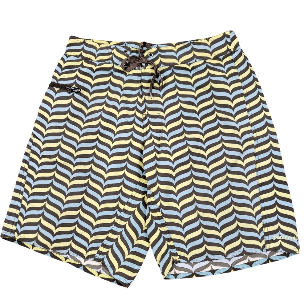 Patagonia Board Shorts Mens 32‎ Blue Yellow Excellent Wavefarer Geometric 86556